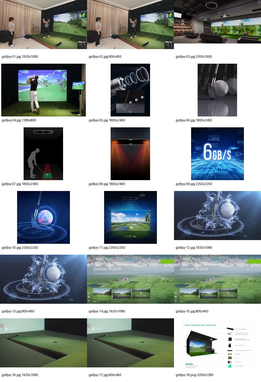 Simulator technology contact sheet with courses, putting, and equipment